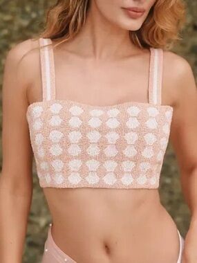 NWT Celandine Anthro The Fiona Beaded Cami Shell Crop Peach Sz M L